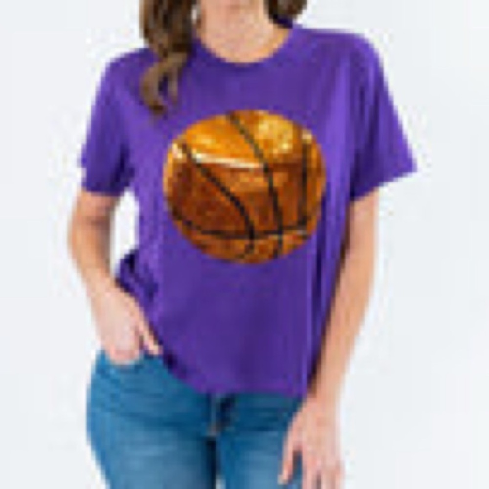 Queen of Sparkles NWT Basketball Sequin Tee Shirt Top Size XL Purple